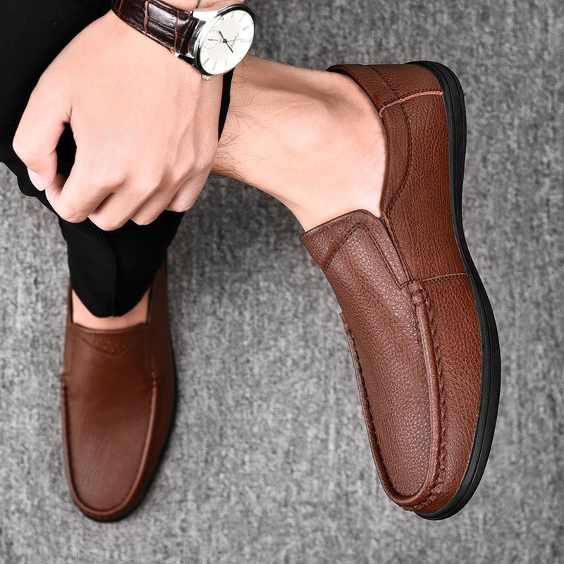 Mens Casual Shoes Luxury Brand Summer Men Shoes Split Leather Moccasins Comfortable Breathable Slip On Boat Shoes