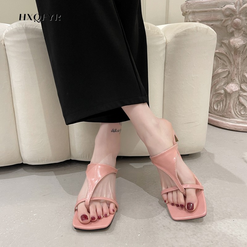 Women Shoes 2022 New Women Flip Flops Slippers Fashion Women's Slippers Pinch Toe Square Head Women Party Shoes Women's High Heels