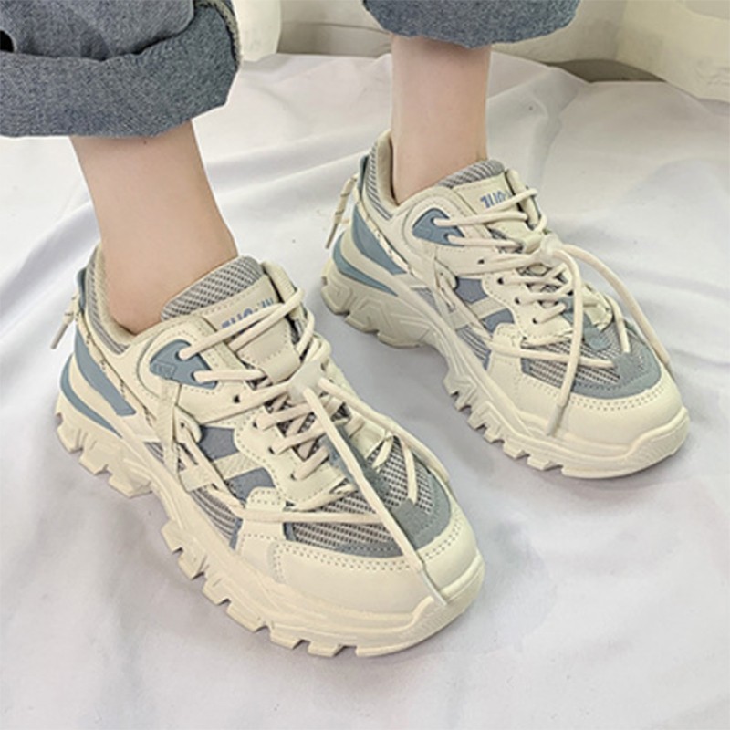 Women's shoes autumn 2021 new Korean color matching sneakers round toe flat bottom increase fashion casual women's shoes