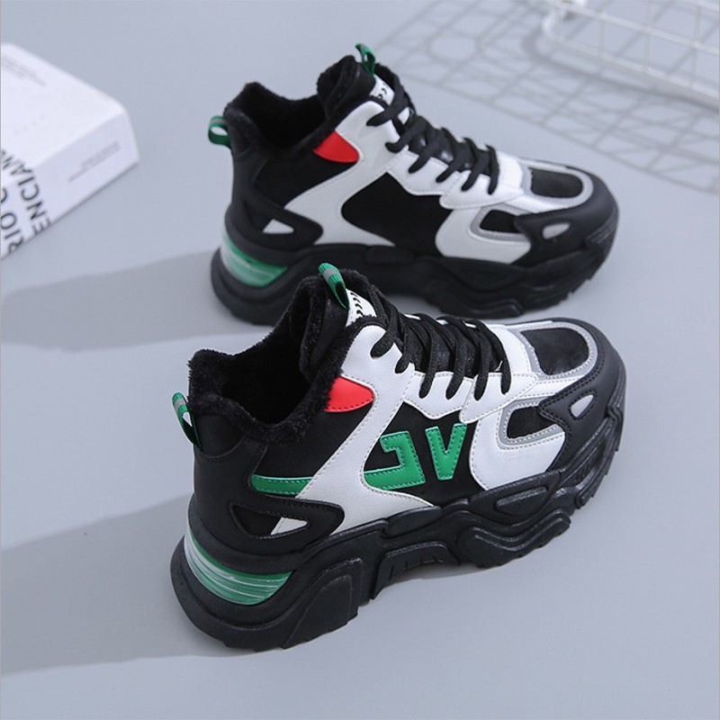 2021 autumn trendy thick-soled high-top white shoes female Korean student running casual flat-sole shoes female color matching