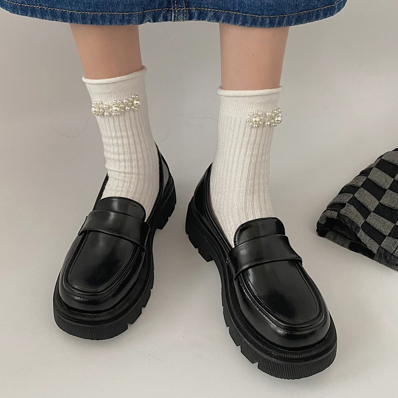 Rimocy Thick Sole Platform Women Shoes Fashion Black PU Lether Loafers Female 2022 Spring Comfortable Slip On Casual Shoes Woman