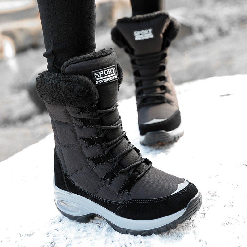 platform winter boots women keep warm plush fur flat non-slip waterproof comfortable snow boots woman black thigh high boots