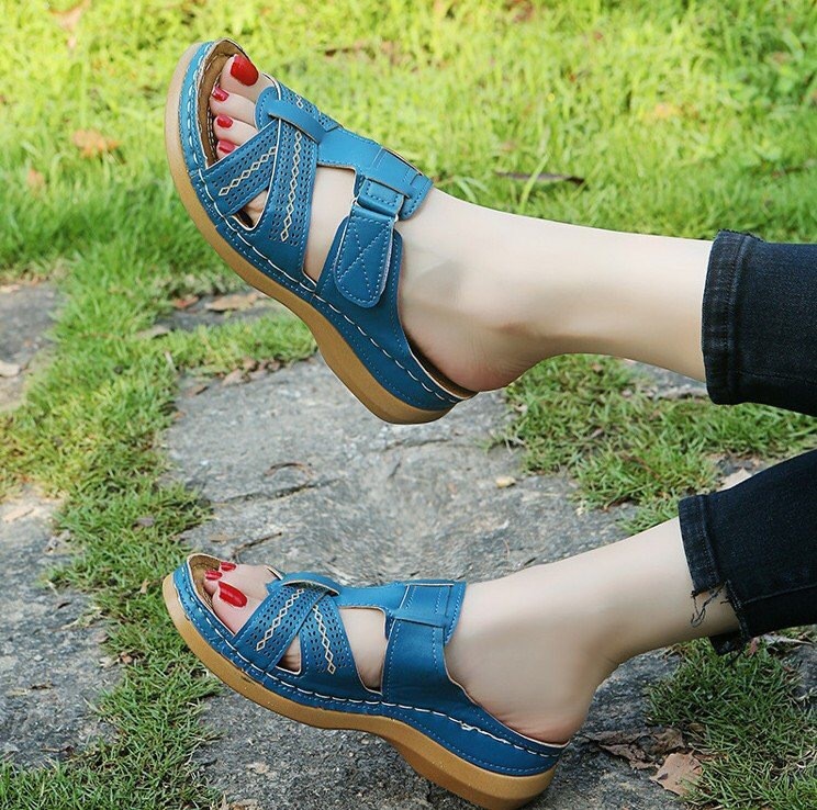 ladies sandals 2021 plus size 43 summer comfortable hollow out closed toe velcro sandals high quality platform slippers woman