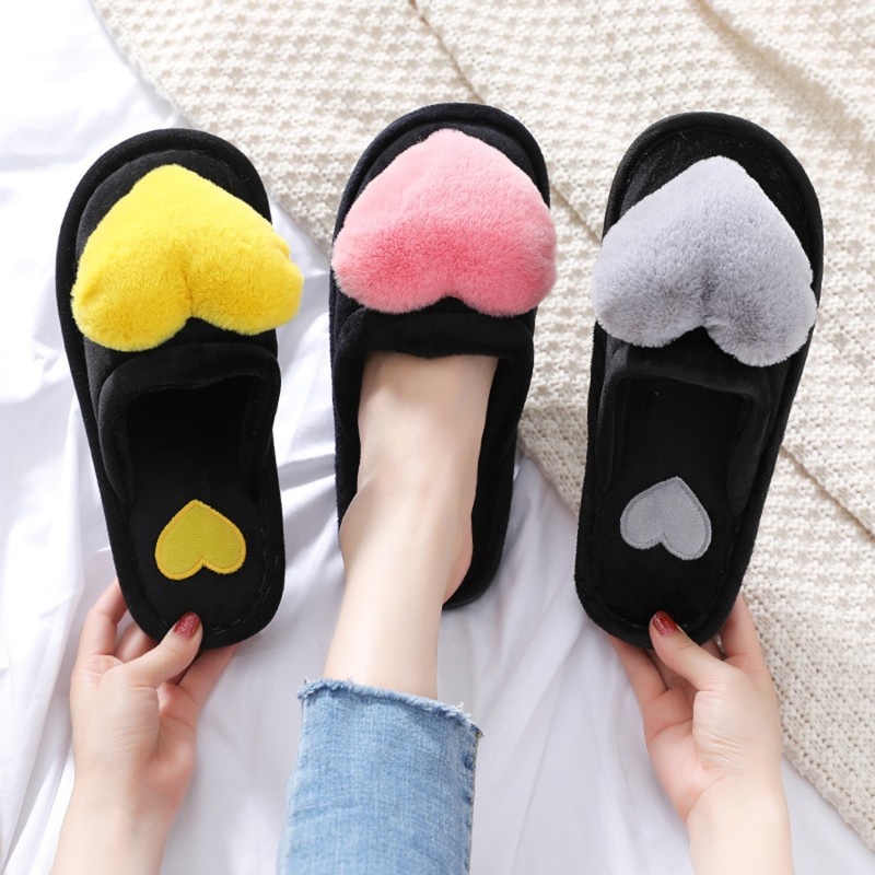 2021 Slippers Women Winter Heart Shoes Woman Slides Plush Home Slippers Ladies Indoor House Shoes Winter Warm Fur Slippers