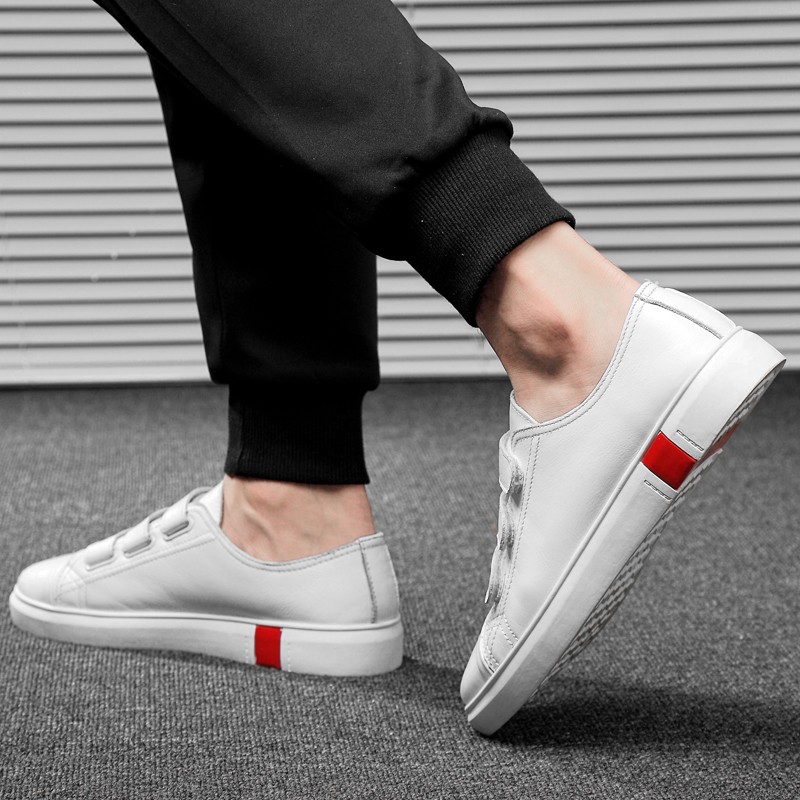 New arrival men's white and black flat shoes velcro comfortable sneaker for male high quality men's casual shoes fashion shoes
