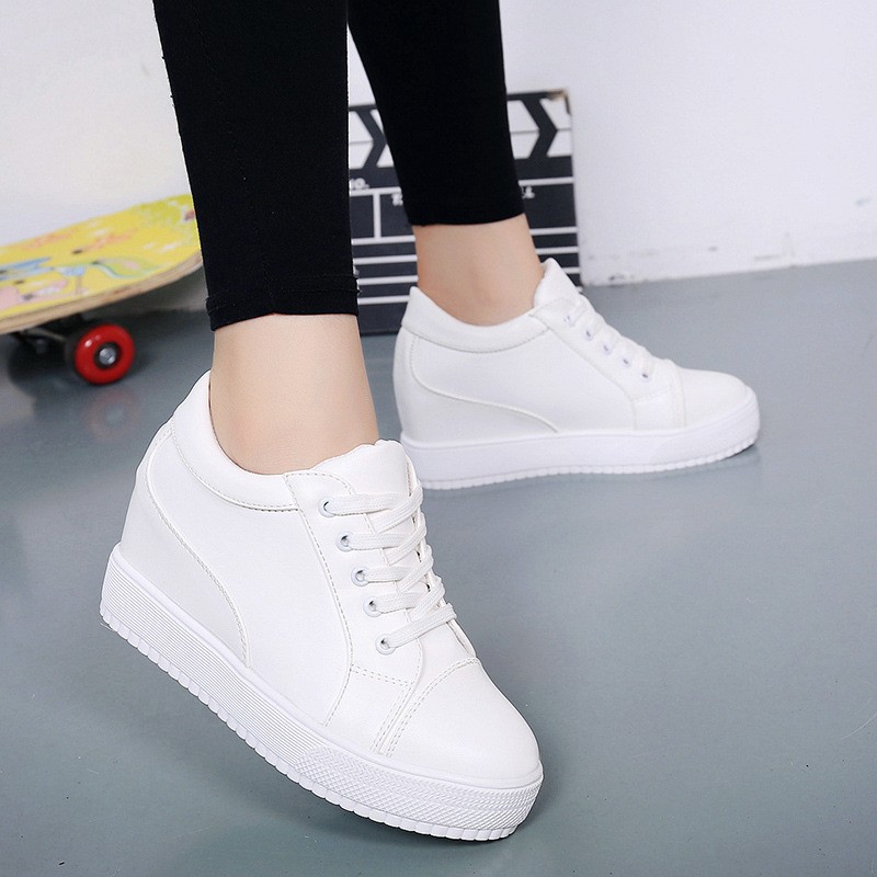 New white hidden wedge heels sneakers casual shoes woman high platform shoes women high heels wedges shoes for women