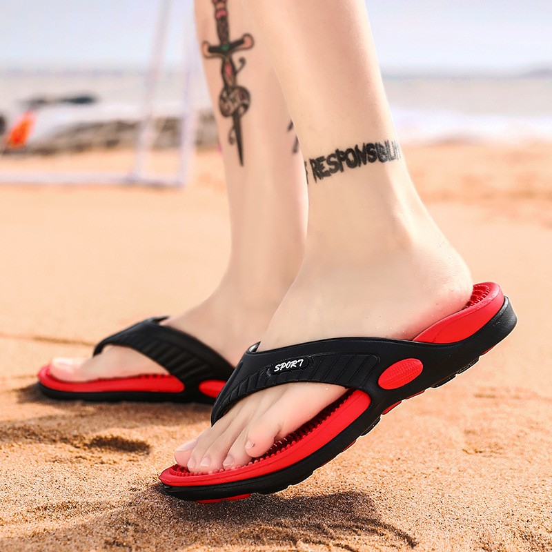 Summer large size youth slippers men's massage non-slip cool outside flip flops breathable thick-soled toe sandals