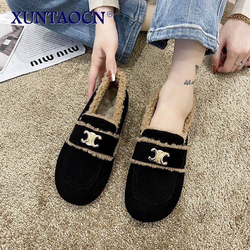 Women Shoes Winter New Women's Flat Boots Ladies Plus Velvet Warm Loafers Solid Color Casual Shoes Female Fashion Snow Boots