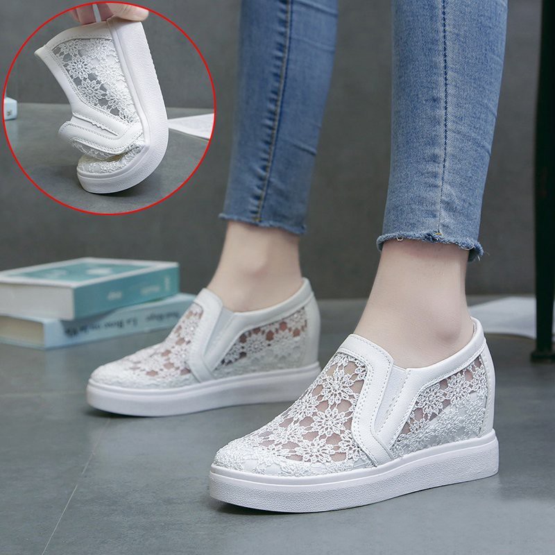 Lucifer Spring Summer Lace Breathable Sneakers Women Comfort Soft Sole Casual Shoes Woman Slip-on Height Increasing Shoes Mujer