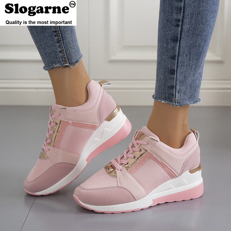 Women's Spring Autumn Thick Sole Sneakers Wedges Women Sneakers Leather Mesh Platform Casual Shoes Europe America Plus Size