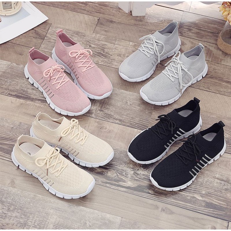 Women's Socks Sneakers Flying Fabric Flat Casual Light Breathable Mesh Student Running Shoes