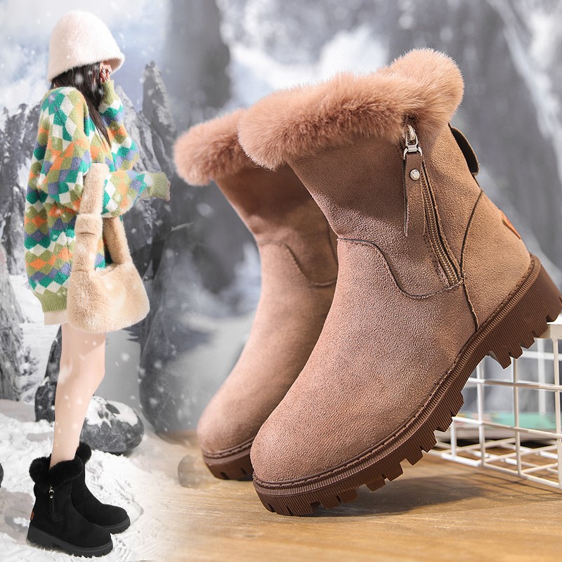 Ladies Snow Boots 2021 Winter New Style Plus Velvet Thick Plush Keep Warm Martin Boots For Women Plus Size Ankel Boots Fur Socks