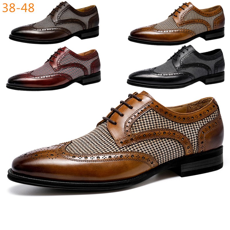 ZYYZYM Men Dress Shoes Leather Ventilation Lace-up Fashion Bullock Men Shoes Casual Formal Business Spring Summer New