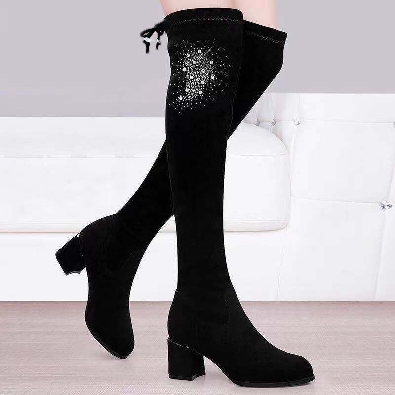 Black High Boots Plus Size Stretch Women's Boots Over-the-Knee Boots Platform Boots Over Boots Black Knee Boots 2021