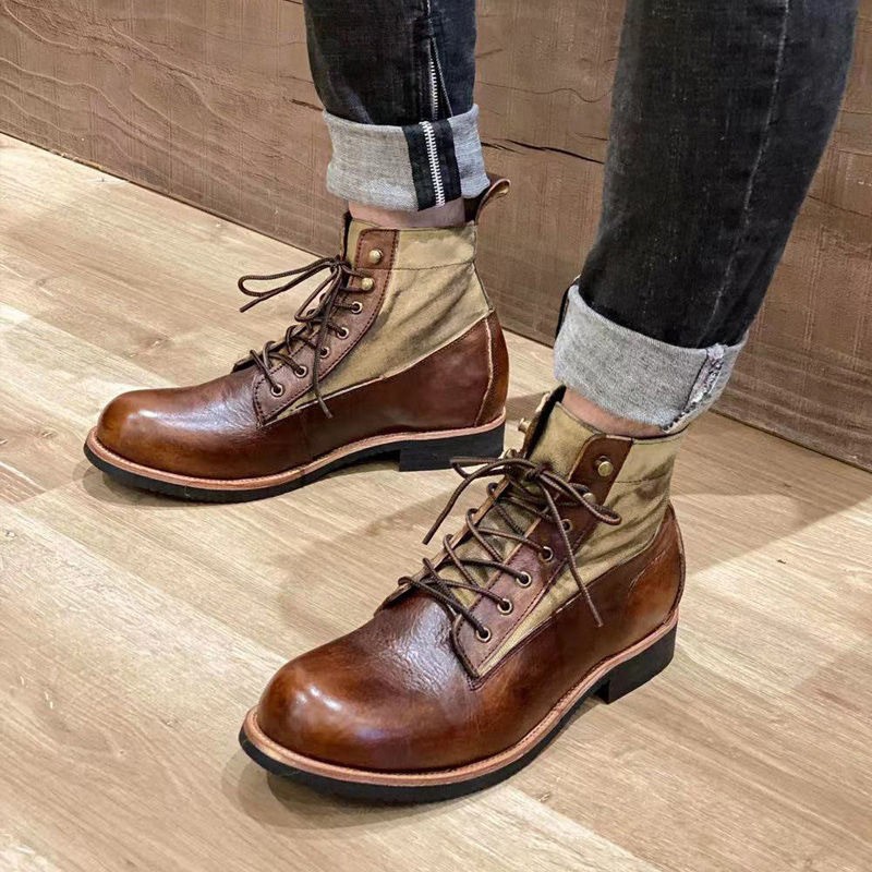 2022 Men High Boots Breathable Hard Faux Leather Boots Men Motorcycle Tool Boots Cowboy Boots