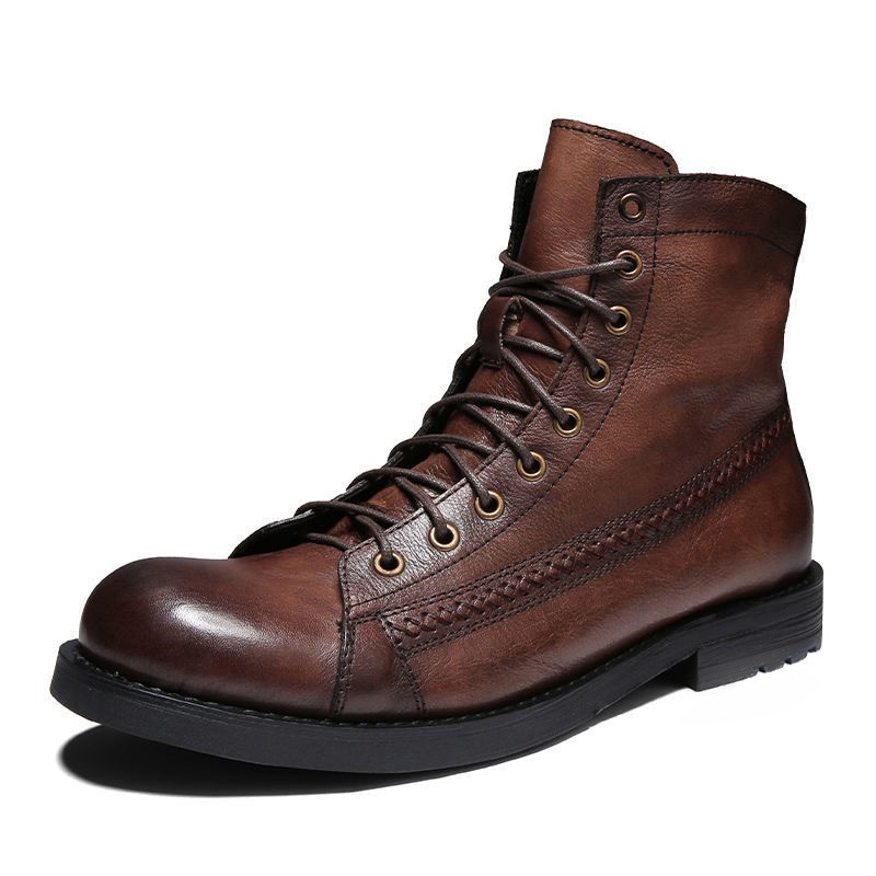 Men Boots Retro Style Ankle Boots PU Lace-up High Quality Casual Shoes Mens Shoes Wear-resistant Shoes For Men Motorcycle Boots