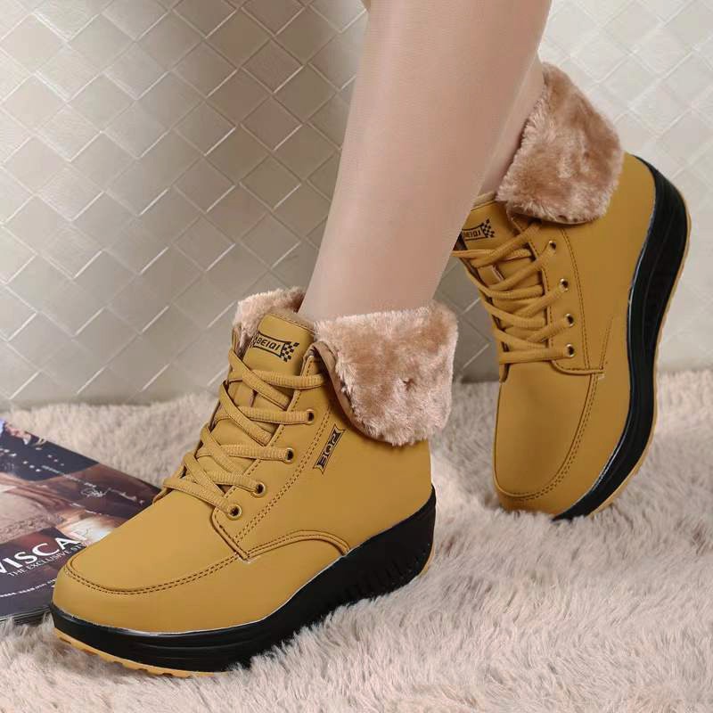 Lucifer Reptiles Wedges Platform Snow Boots Women Winter Warm Plush Lace Up Ankle Boots Woman Non-slip Casual Sneakers Female