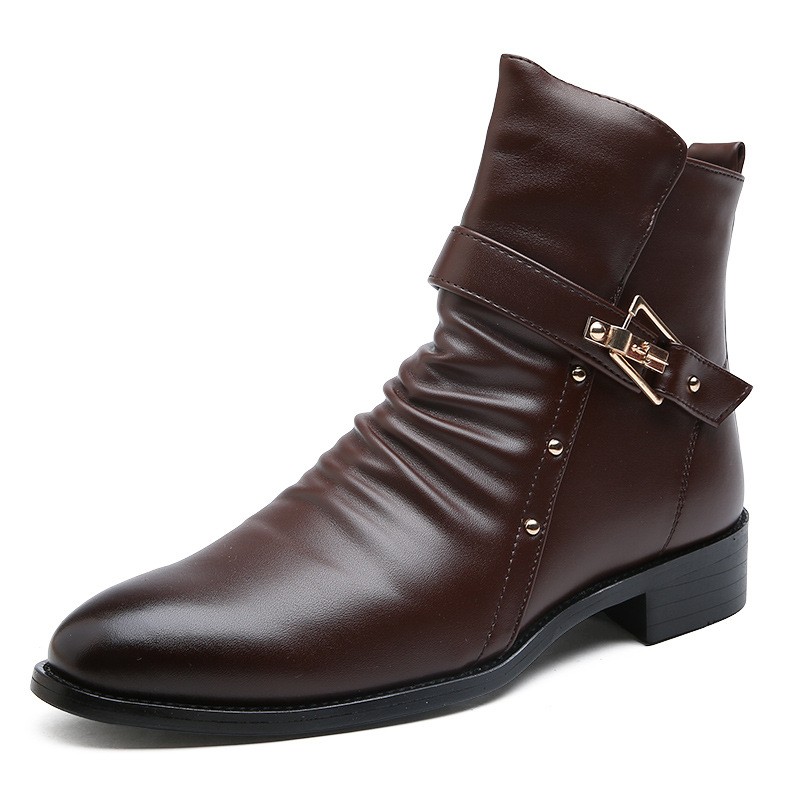 ZYYZYM-Men's Zipper Leather Boots Warm Plush Boots Autumn Winter 2020 Collection