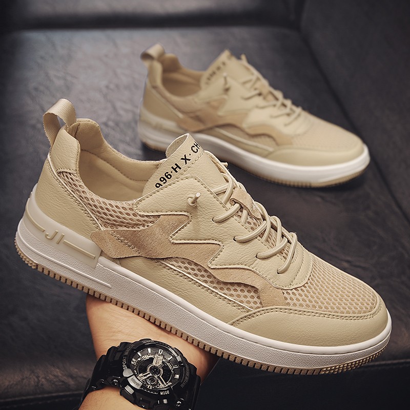 Summer new typical style men casual shoes lace up mesh white formal shoes comfortable low-profile leather breathable sneakers