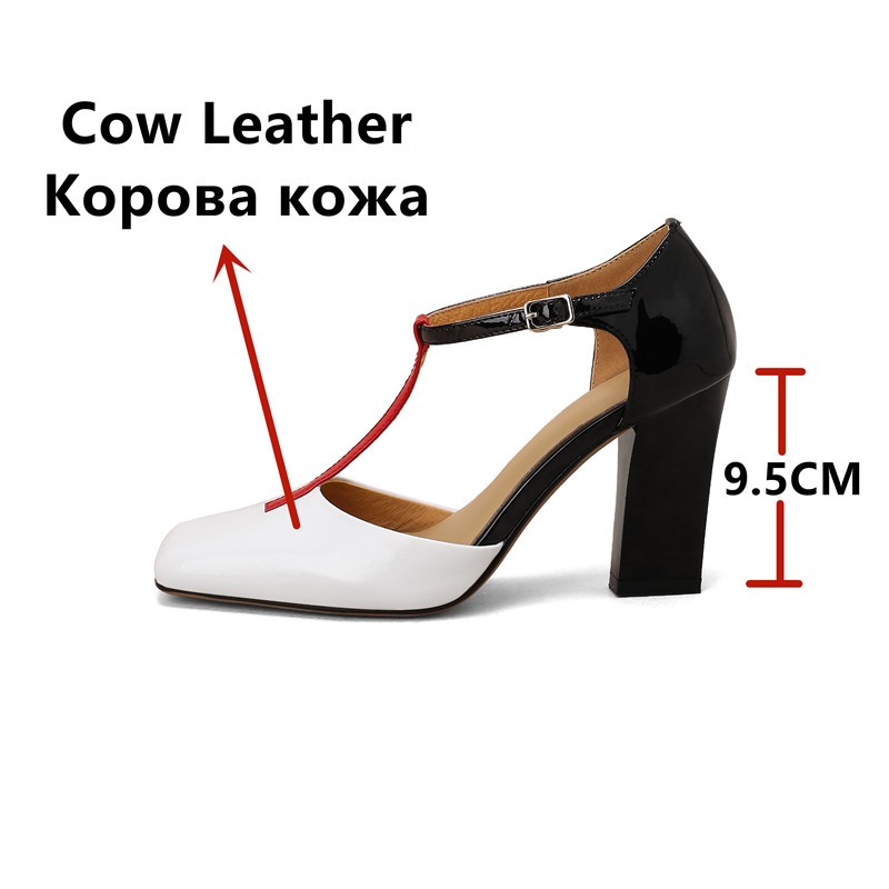 FEDONAS Women Pumps Spring Summer Fashion Mixed Colors T-strap Genuine Leather Square Toe High Heels Woman Party Office Shoes