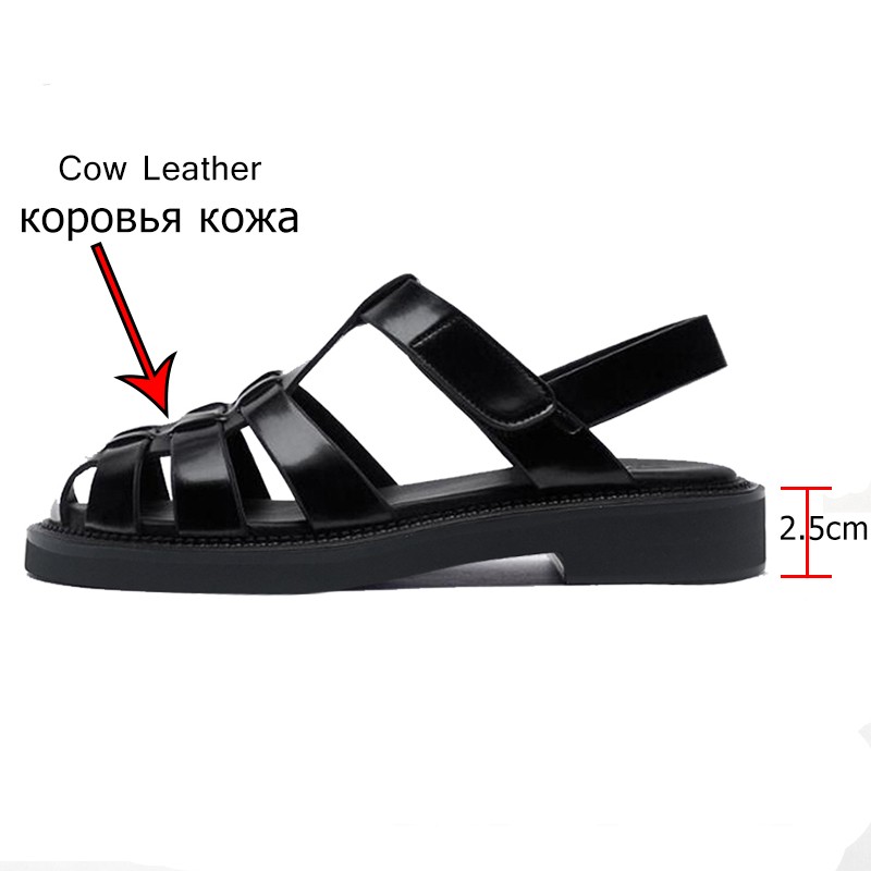 Cool Sept 2021 Women Sandals Real Leather Shoes Summer Sandals Strap Hollow Out Beach Sandals Cool Women Shoes Size 34-40