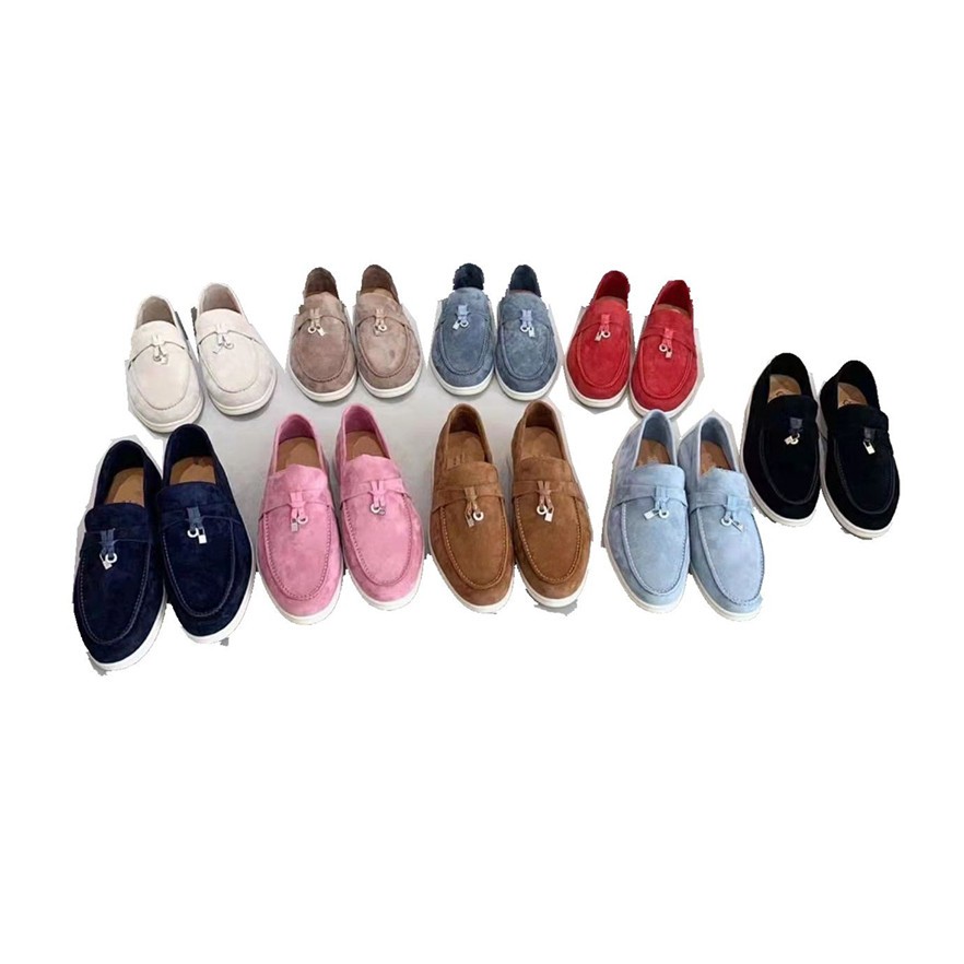 luxury designer women high quality LP walking lamb suede loafers round toe man soft sole comfortable drive flat shoes unisex