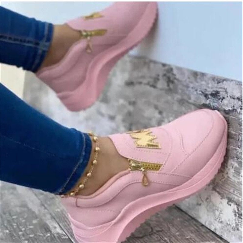 2022 Women Flat Platform Shoes Elegant Women PU Shoes Genuine Woman Spring Casual Zipper Flat Shoes Women Non-slip Shoes