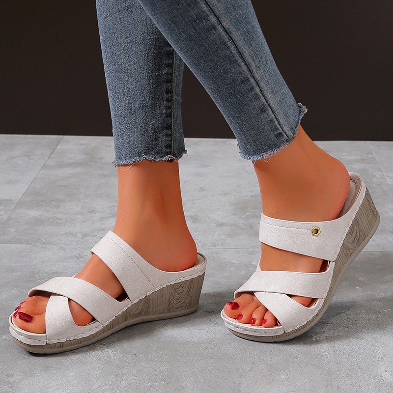 Rimocy Fashion Cross Straps Women Wedges Sandals Summer 2022 PU Platform Slippers Woman Open Toe High Heel Sandals Slides Women