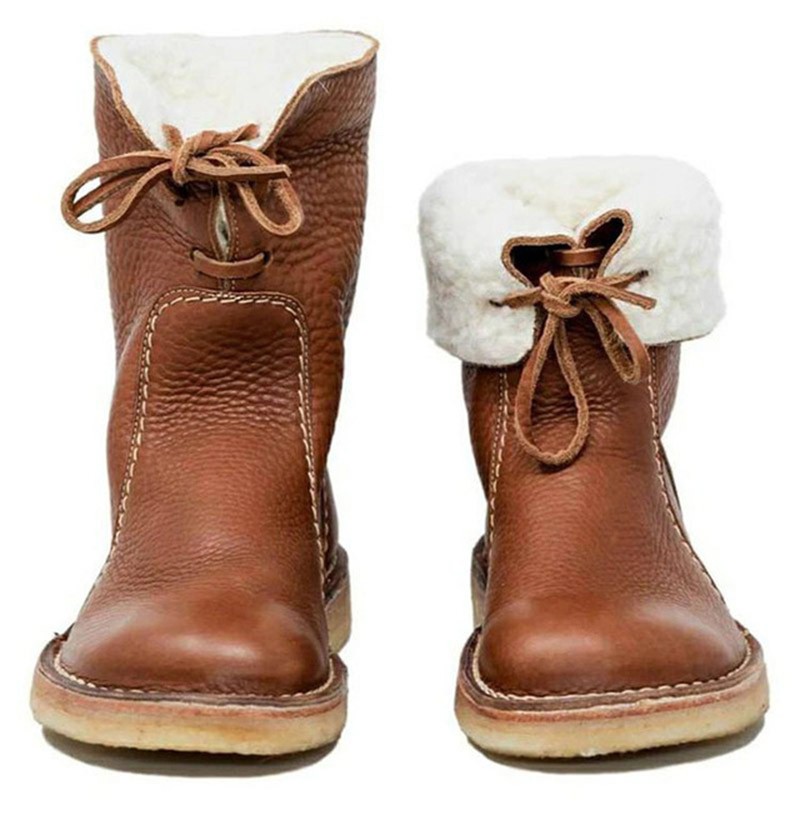 2021 women snow boots for woman winter fur plush lace up boots female flat large size warm boots boots pu leather woman boots