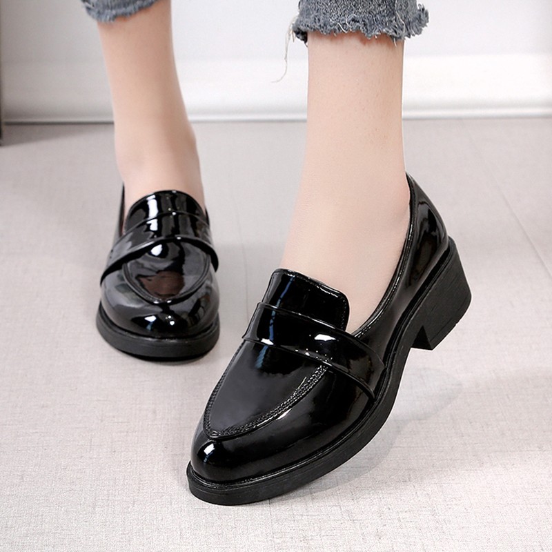 Rimocy Patent Leather Loafers Women 2022 Spring Slip On Thick Heel Casual Shoes Classic Black Soft Bottom Office Lady Shoes