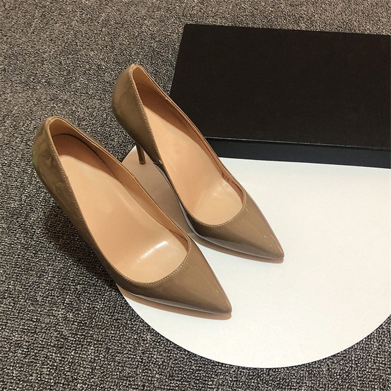 Khaki PU Leather Women Super 12cm High Heels Sexy Ladies Pointed Toe Stiletto 10cm Pumps Party Shoes Plus Size qkf008 ROVICIYA