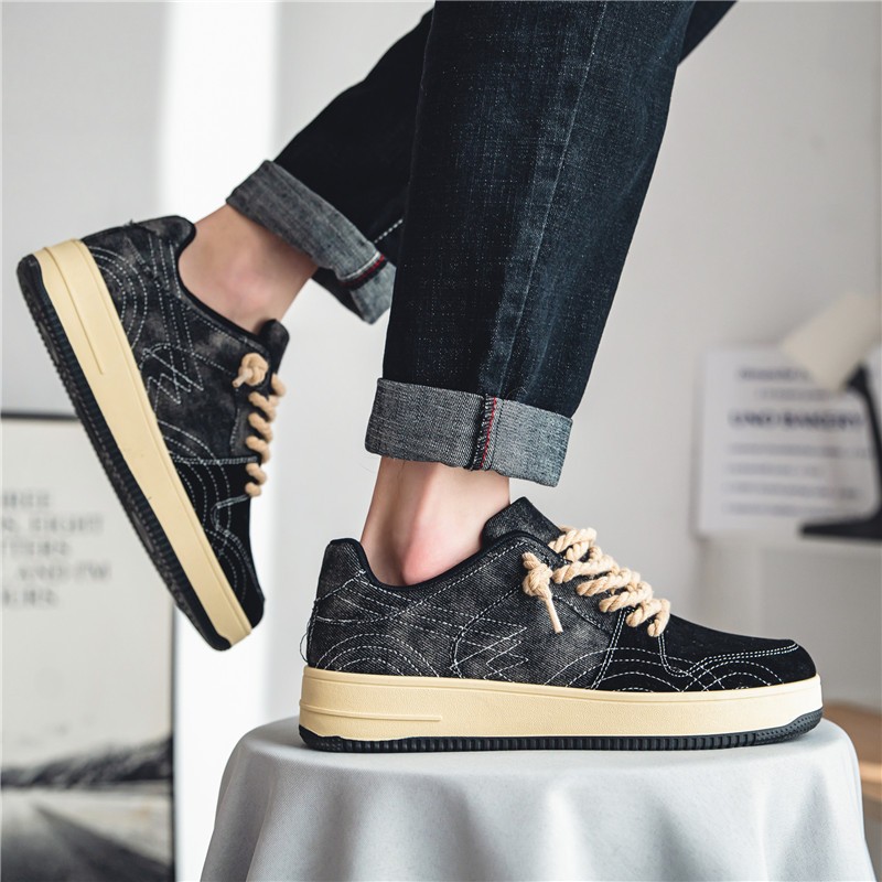 Spring Autumn Men Canvas Shoes Denim Vintage Patchwork Men Skateboard Casual Sneakers Lace Up Formal Shoes Student Men's Shoes