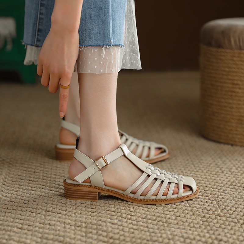 Women Genuine Leather Shoes Summer Sandals Buckle Strap Hollow Out Beach Sandals Cool Women's Shoes 2022 New Size 34-40