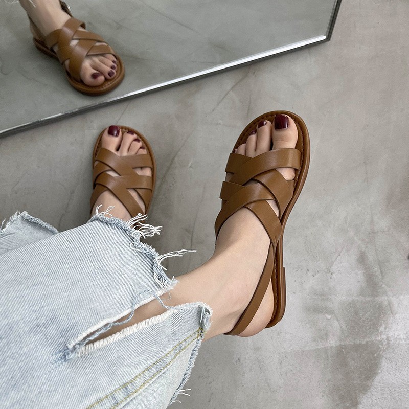 2021 summer flat sandals women retro cross braided buckle beach roman shoes sandals women open toe sandals women sandals