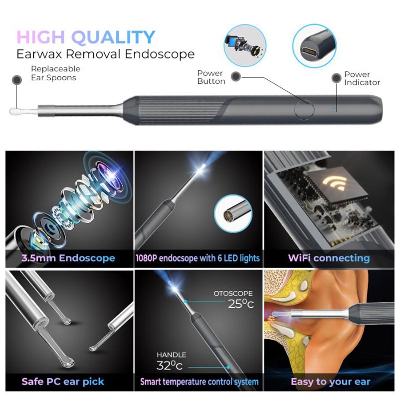 Wireless Smart Optical Ear Wax Removal Tool Otoscope NP20 with 1080P Ear Endoscope Camera Kit for iPhone iPad Android