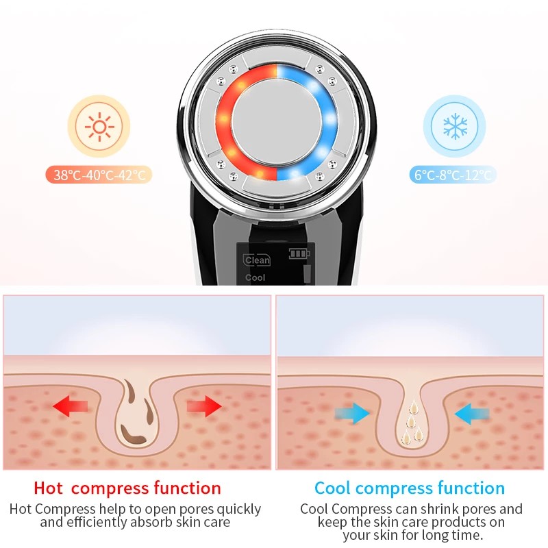 EMS Facial Massager LED Light Therapy Sonic Vibration Wrinkle Removal Skin Tightening Hot Cool Therapy Skin Care Beauty Device