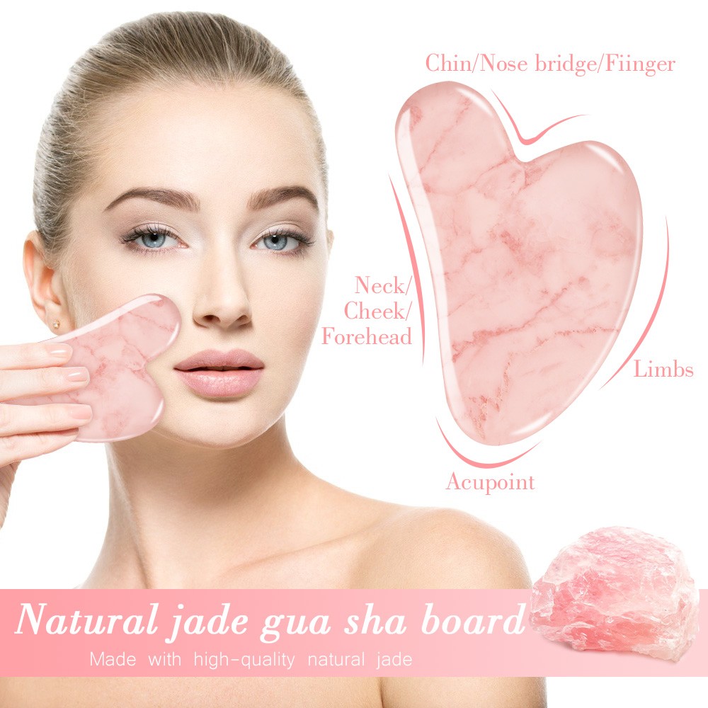 Gua Sha Facial Massager Skin Care Pink Quartz Gouache Scraper With Bag Slimming Beauty Spa Massage Natural Stone Jade