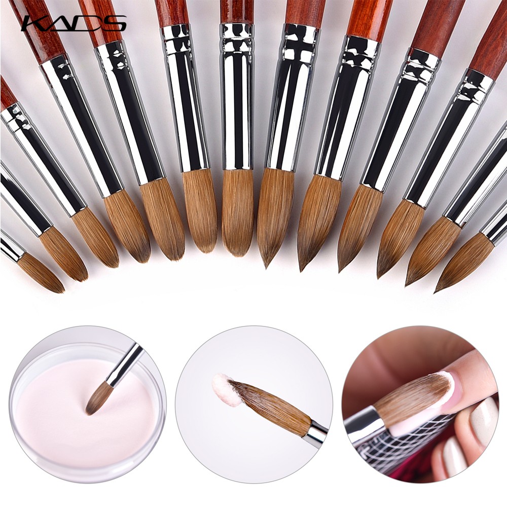 KADS Acrylic Nail Brush Curly Kolinsky Sable UV Nail Art Gel Extension Brush Manicure Flat Round Brush Red Wood Nail Brush