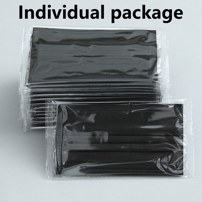 10/100/200/400pcs Disposable Adult Mask 3-Layer Non-woven Meltblown Mask Individually Wrapped Mask Black Filter Mask Face Masks