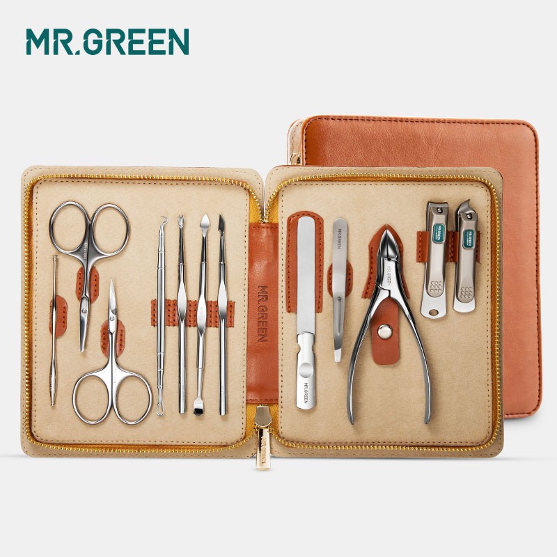 MR.GREEN FANTASTIC NAIL CARE SET WITH ALL NAIL TOOLS, 12 PIECES IN ONE KIT, nippers, scissors, files,