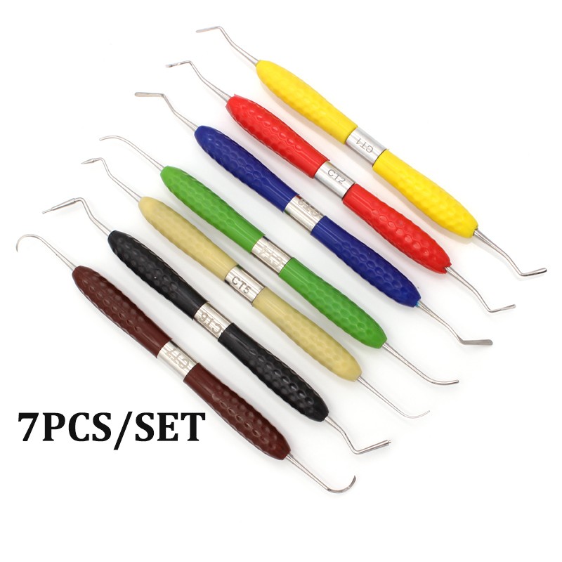 7pcs Dental Resin Filler Aesthetic Restoration Kit Fit For LM Resin Knife Plastic Dresser With Silicone Handle