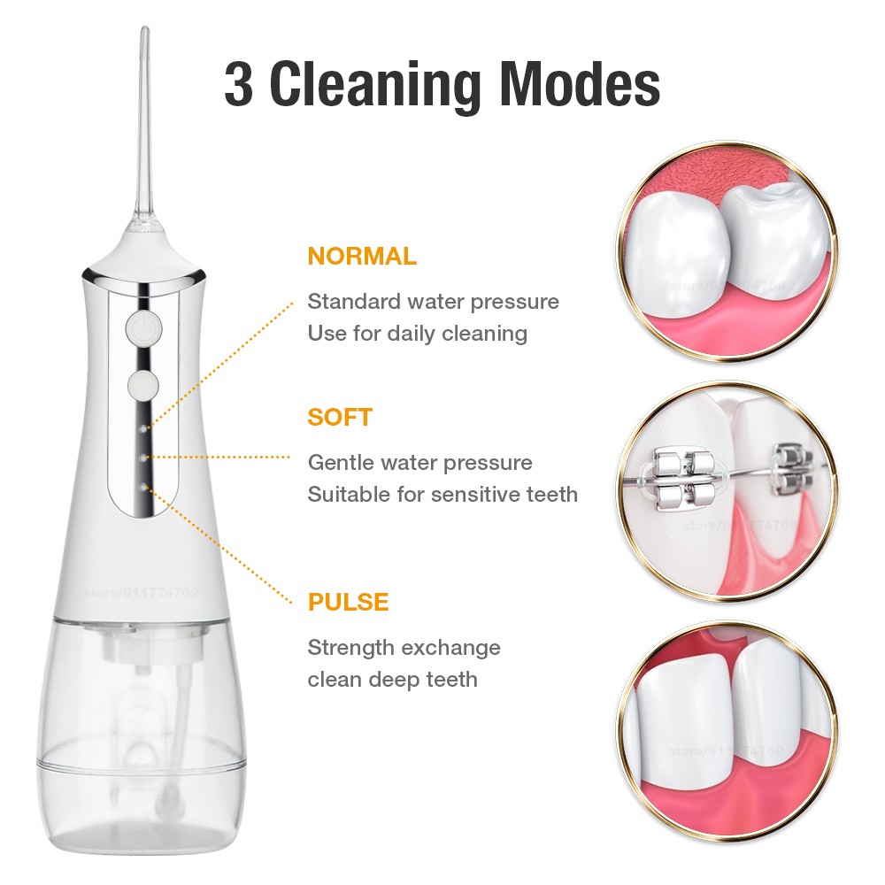 Dental Oral Irrigator Dental Water Flosser 3 Modes Dental Water Jet Cleaner 300ml Large Water Tank 5 Nozzles Oral Hygiene Cleaning Machine