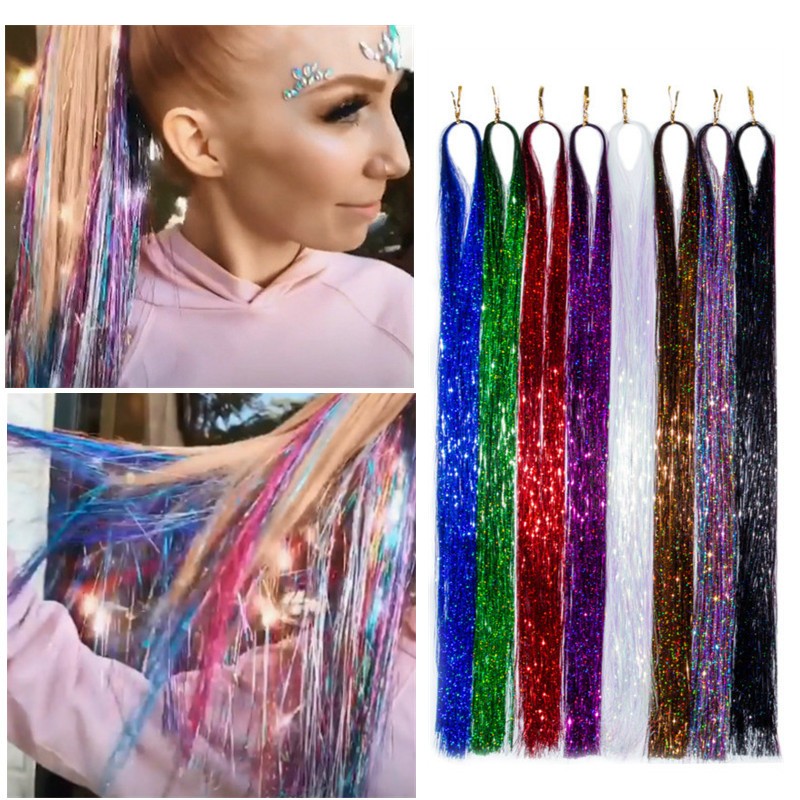 1pc Sparkle Shiny Hair Tinsel Hair Extensions Dazzle Women Hippie For Braiding Headdress Hair Braiding Tools Long 100cm