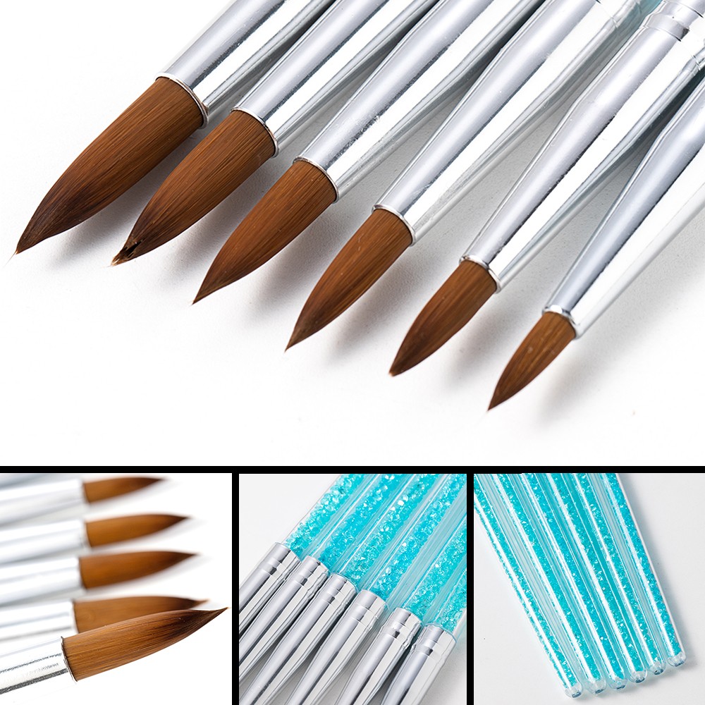 6pcs/set Acrylic Drawing Nail Brush UV Gel Brush Crimped Round Metal Handle Painting Pen Rhinestone Handle Nail Art Tool