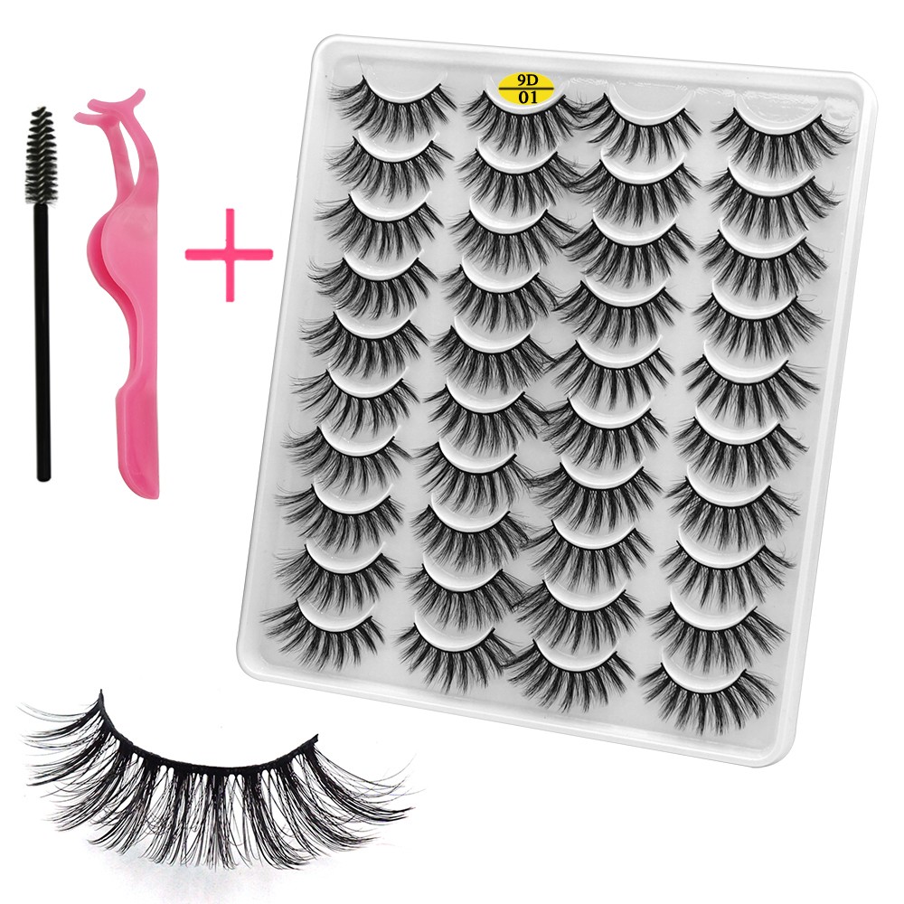 LE 20 Pairs Mink Eyelashes Fashion Handmade Cruelty-Free Soft Wispies 3D Fake Long Eye Lashes Extension False Eyelashes