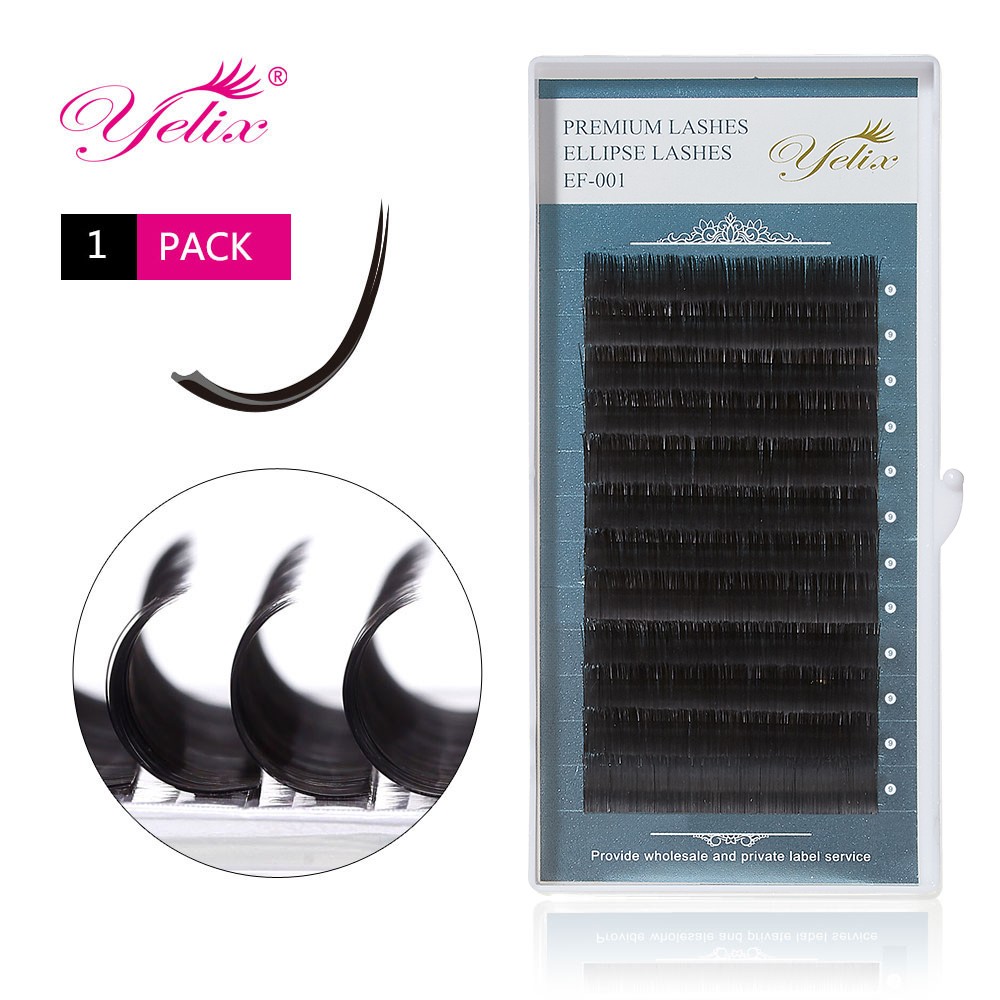 Yelix Ellipse False Eyelashes Non Curling Eyelashes Extension Soft Cashmere Split-Tips Mix False Eyelashes For ProfessionalVidual Lashes