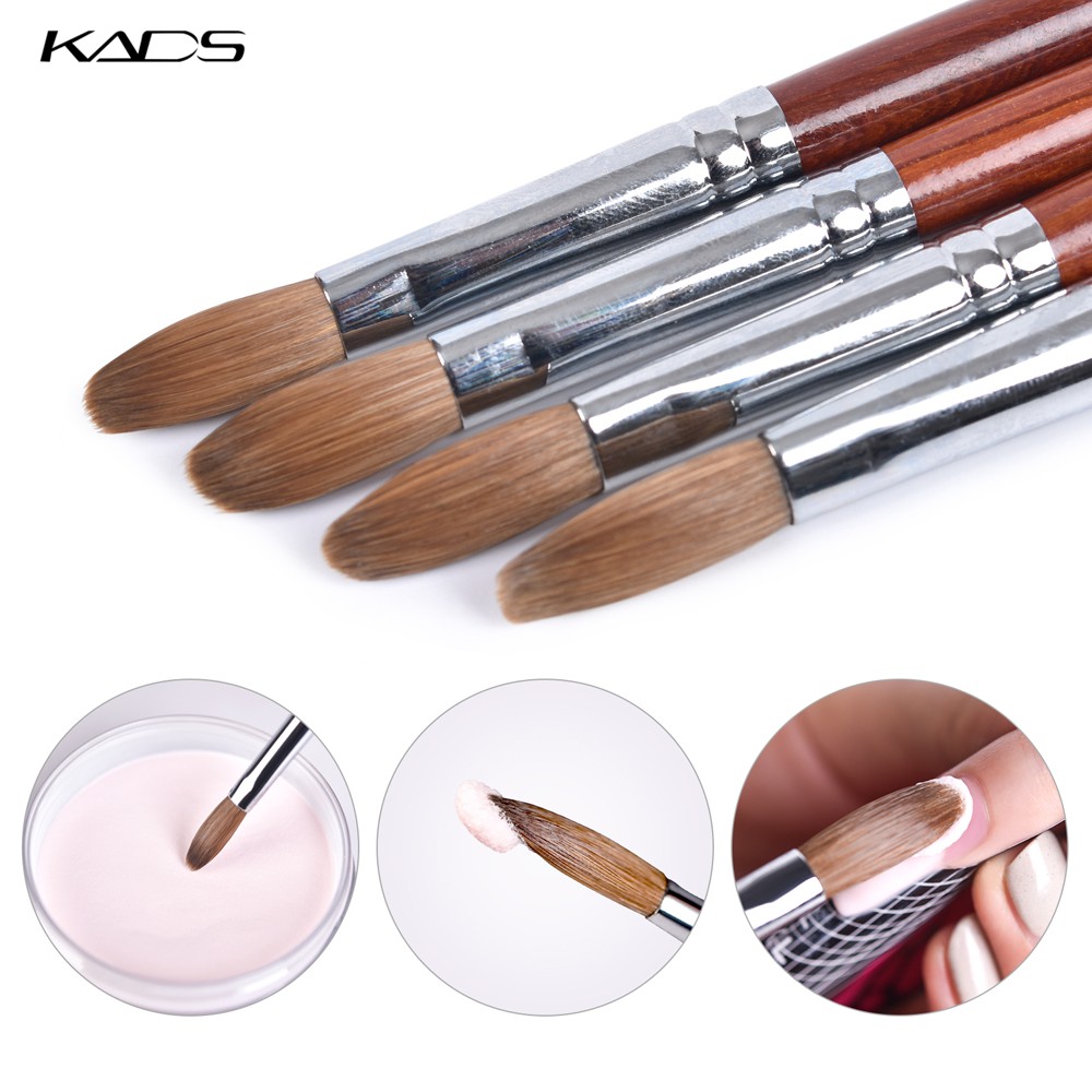 1pc Kolinsky Sable Acrylic Brush UV Gel Carving Brush Pen Liquid Powder DIY Nail Drawing Flat Round Red Wood Nail Art Brush