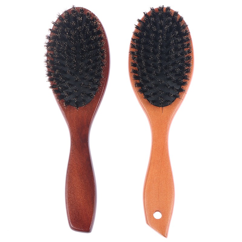 Natural boar bristle hair brush for women men baby soft bristles hair brush thin and fine restore shine texture wooden handle