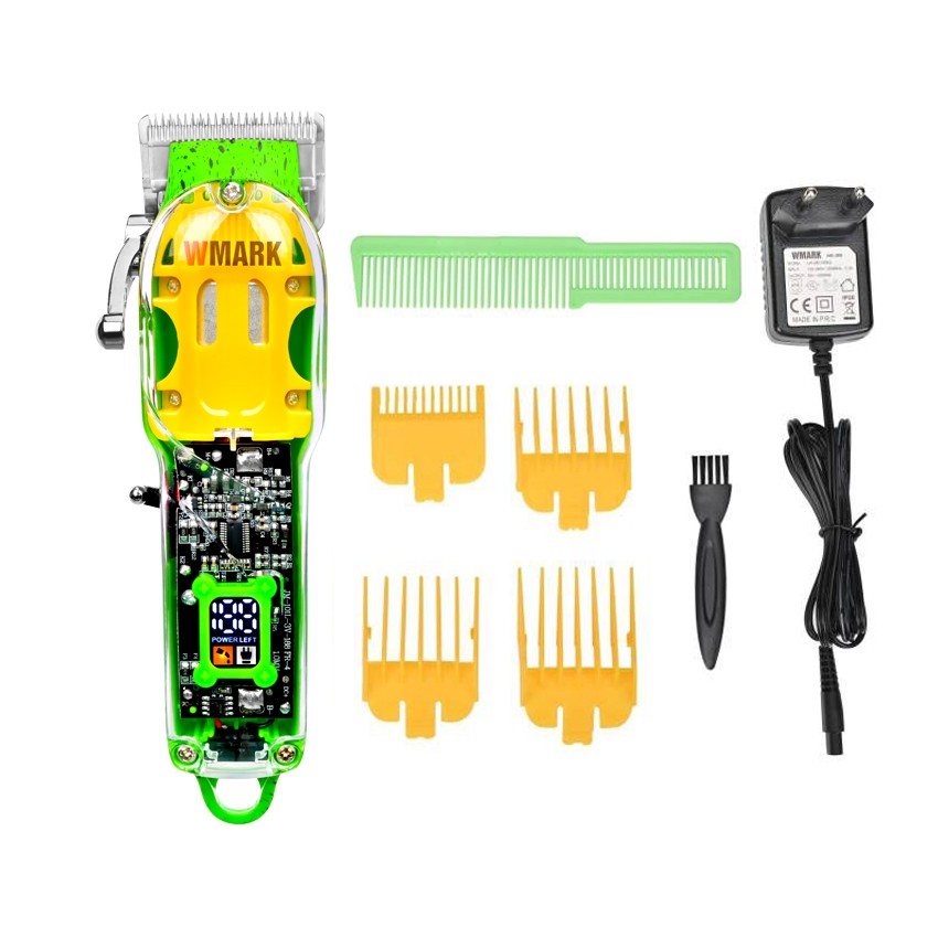 2021 WMARK NG-408 Green Color Transparent Style Professional Rechargeable Cord Clipper and Cordless Hair Trimmer With Fade Blade