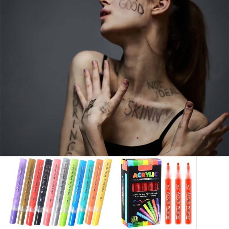 15pcs Drawing Pens Body Art Soft Head Graffiti Washable Markers DIY Tattoo Pens Face Body Decoration Pen